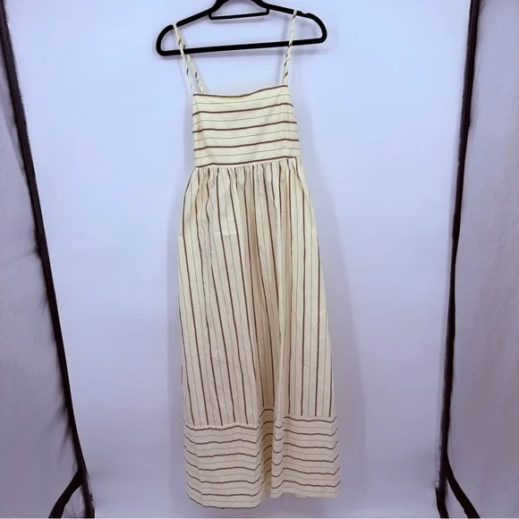 Petal + Pup Striped Midi Dress Back Strappy Sundress Cream Brown Size L NWT - Picture 2 of 6